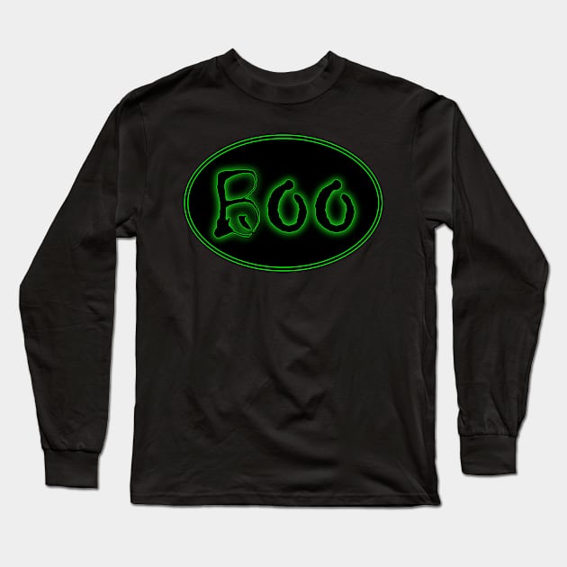 Glowing Green Halloween Boo Bar Sign Long Sleeve T-Shirt by gkillerb